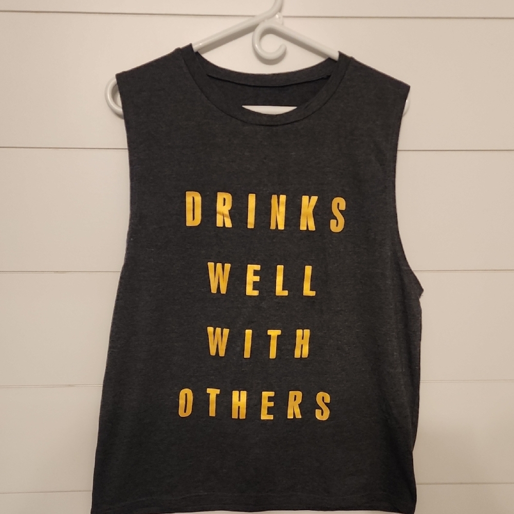 Graphic Sleeveless Top - Charcoal and Yellow